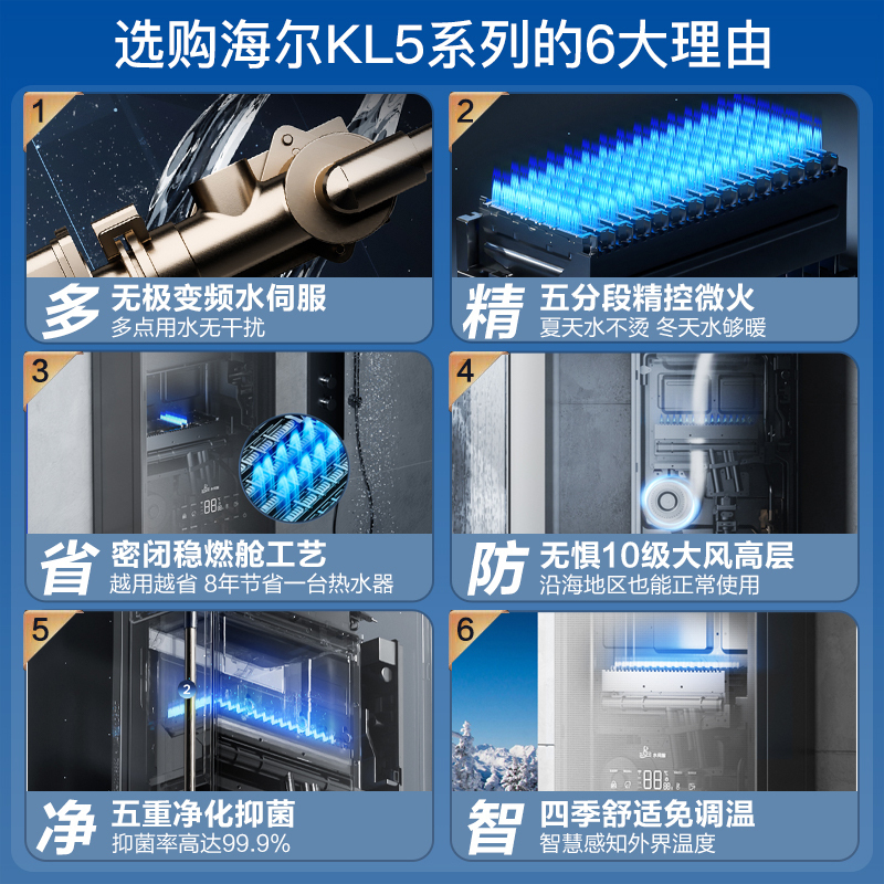 海尔(Haier)16升燃气热水器天然气 水伺服恒温 密闭稳燃舱 彩晶全面屏 WIFI控制JSQ31-16KL5锦绣U1
