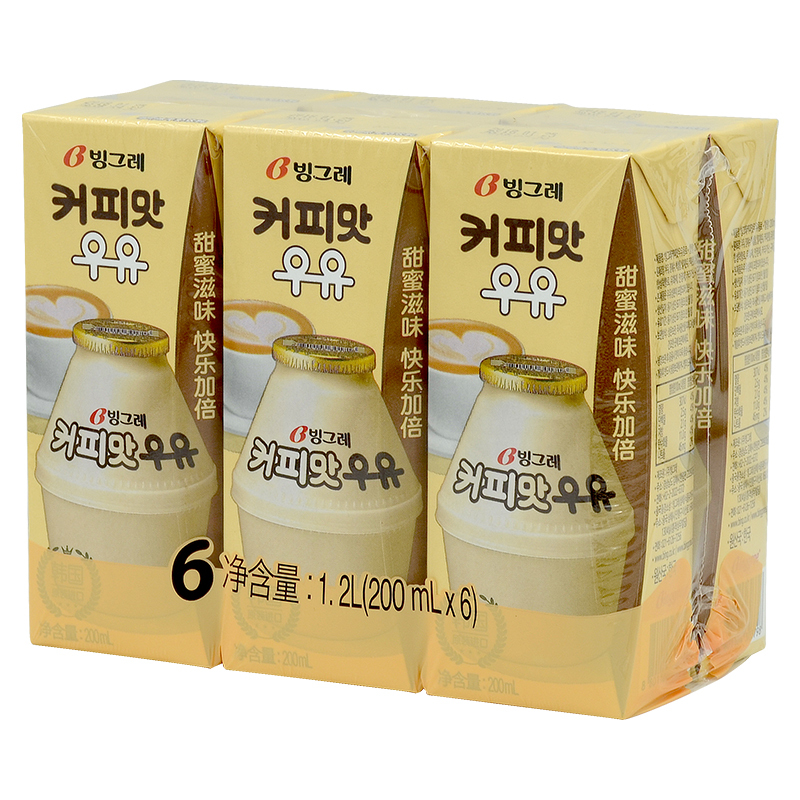 韩国进口 宾格瑞咖啡味牛奶饮料 200ml*6 香滑口感