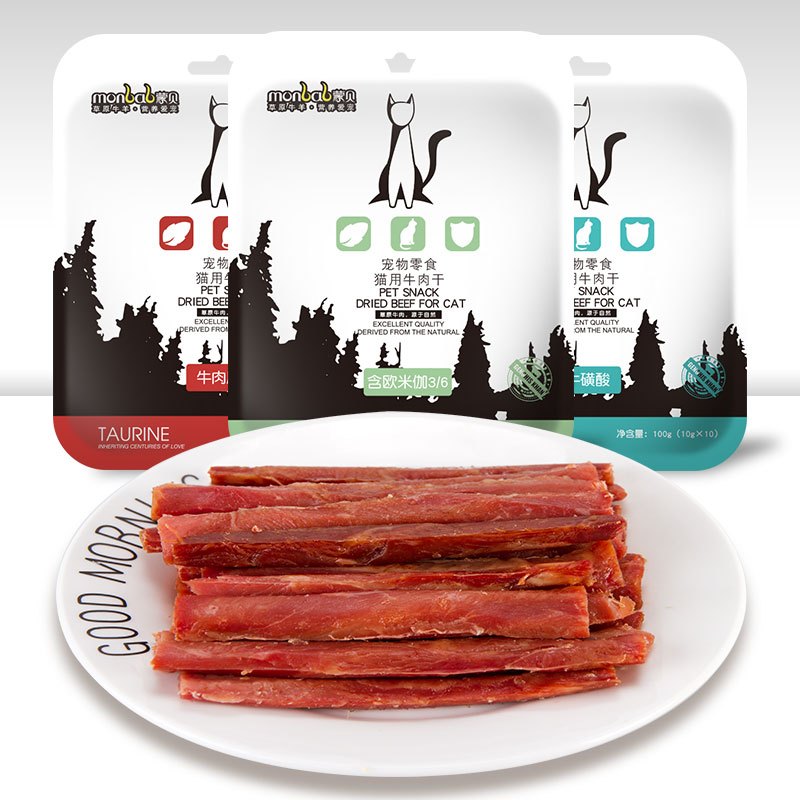 [2件8折/3件7折]蒙贝猫用牛肉10g*10 猫零食宠物 猫咪食品幼猫成猫牛肉条牛肉干
