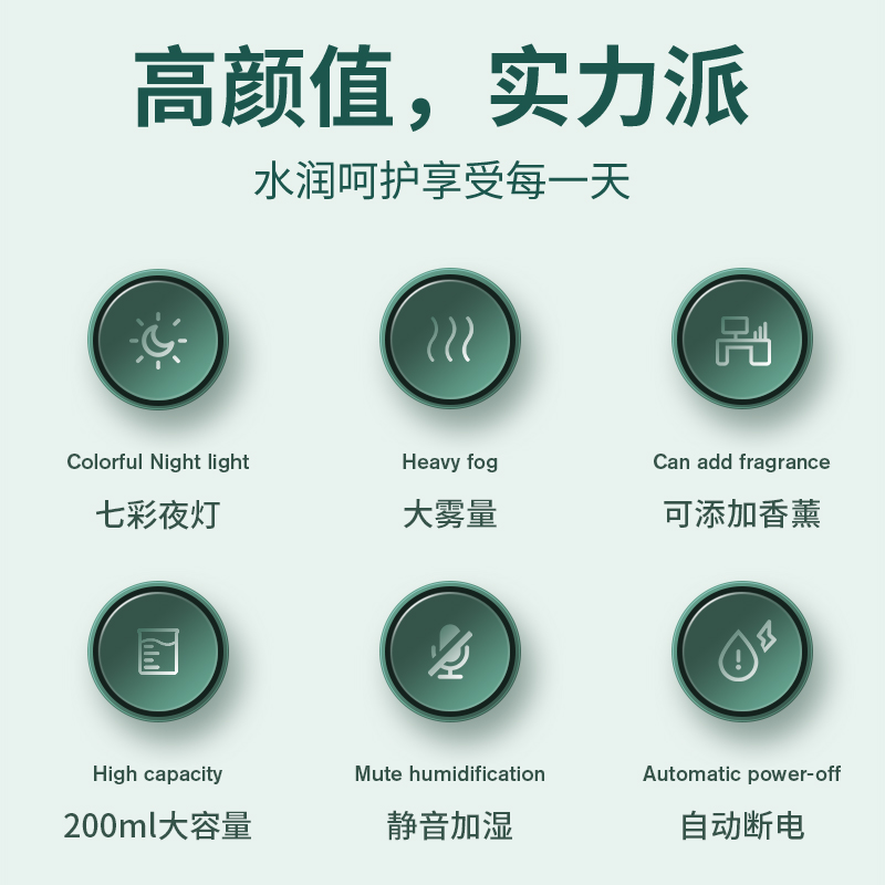 澳得迈仙人球加湿器 H8 家用办公室桌面空气加湿器卧室迷你加湿器 仙人球绿色高清大图