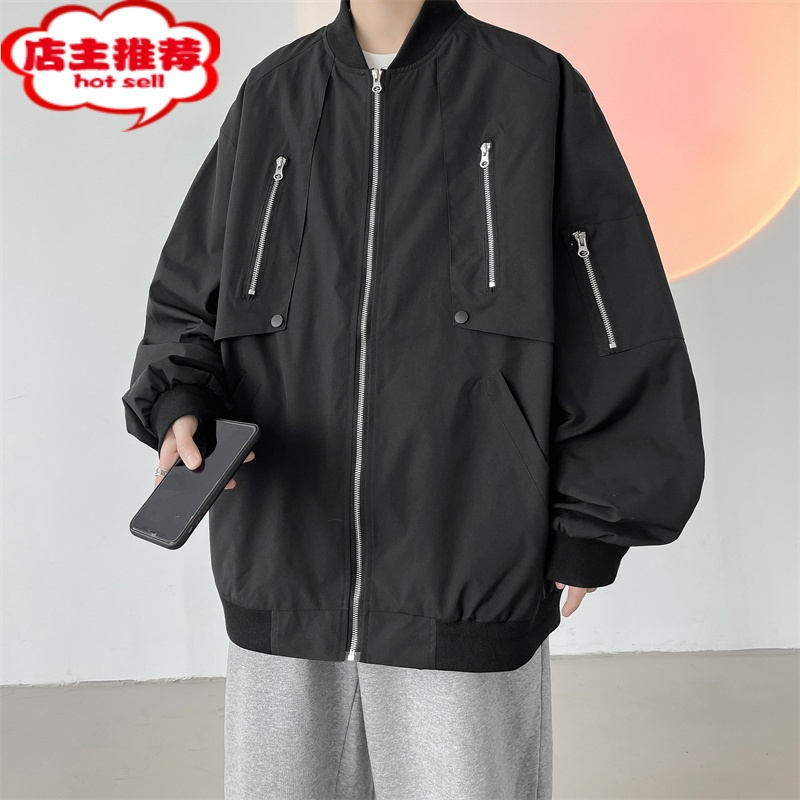 SHANCHAO美式机能飞行员夹克男秋季加肥大码潮胖子宽松棒球服痞帅工装外套