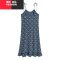 YIBUSHENG西西里 巨鹿工作室微胖mm蓝色碎花吊带裙法式辣妹性感气质连衣裙