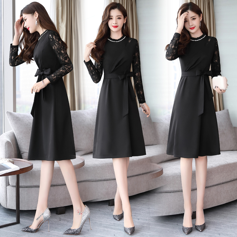 长袖连衣裙秋季中长款春秋女装女士新品女神气质淑女内搭打底裙子