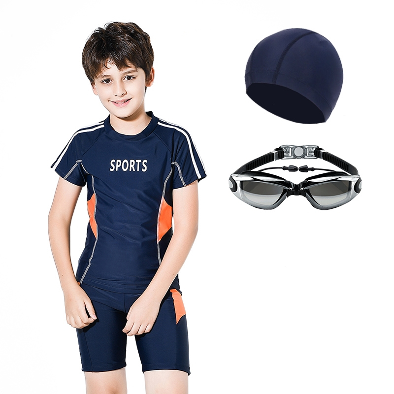男童儿童闪电客泳衣分体泳装男孩速干中大童学生游泳衣短袖泳裤套装