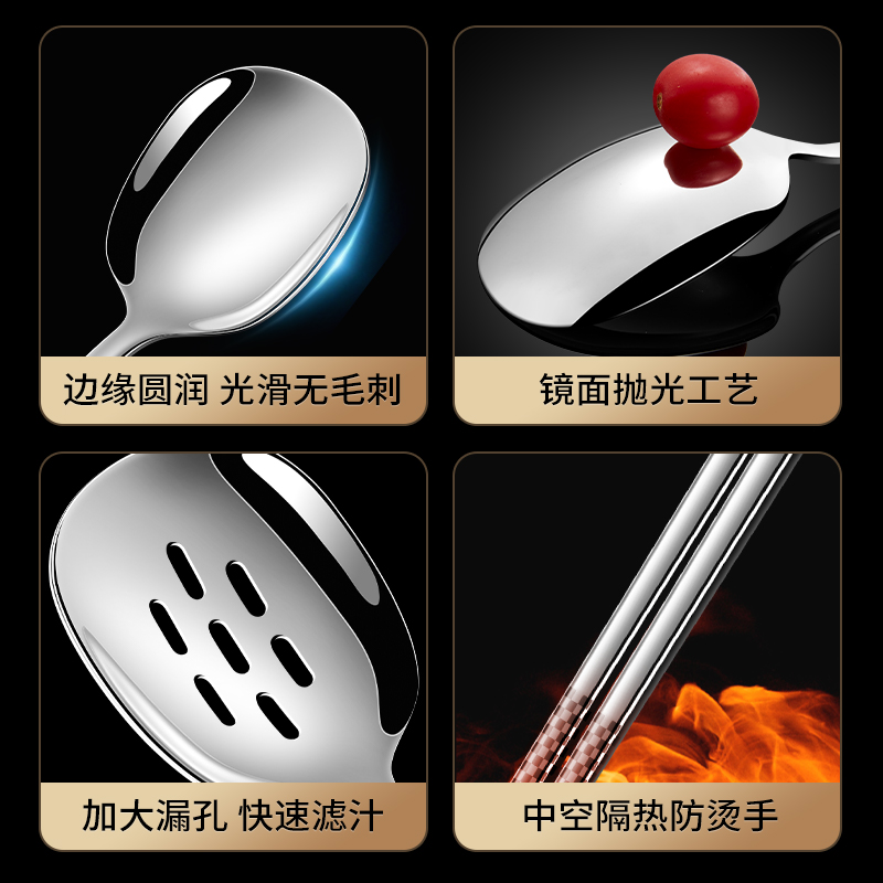 莱柏顿316L不锈钢公用勺家用公筷勺子分菜勺酒店专用分餐勺饭勺汤勺漏勺高清大图