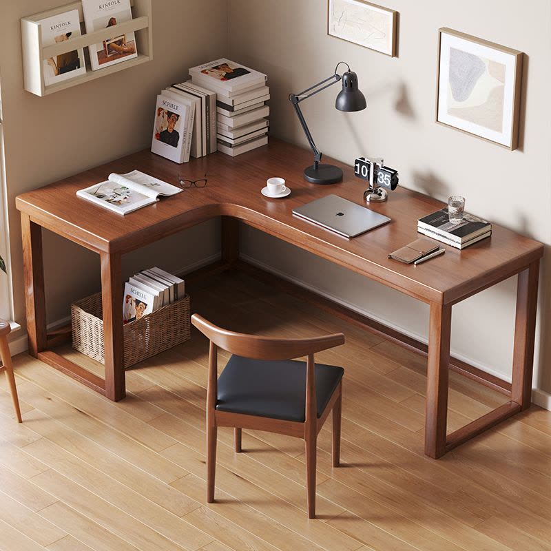 景山百岁 实木转角书桌椅组合L型拐角工作台家用卧室靠墙写字桌台式电脑桌图片