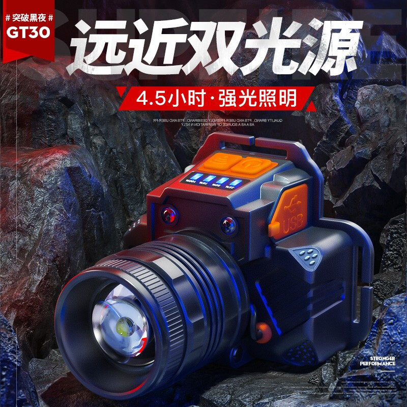 神火(supfire)GT30头灯LED可变焦头灯夜钓强光充电超亮头戴式电筒 单位:个