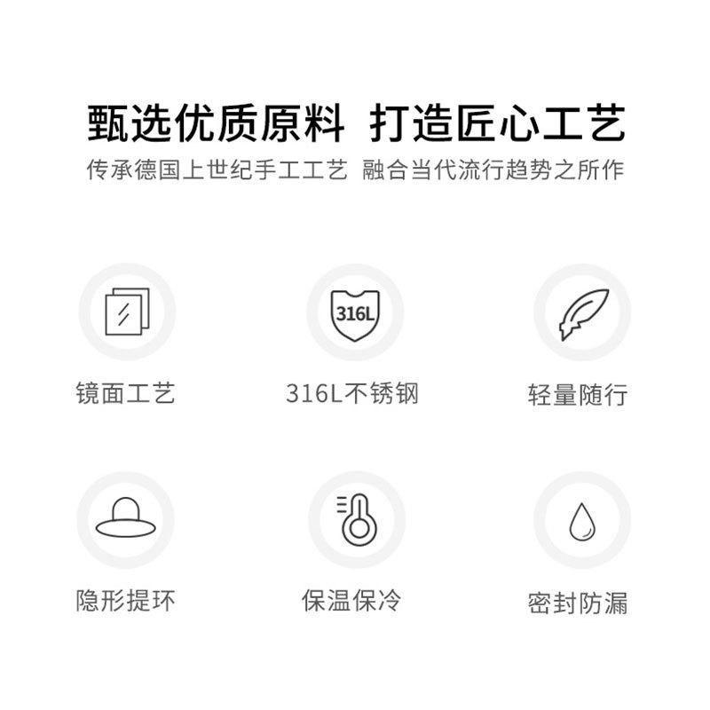 德国爱慕沙(emsa)保温杯男女大容量男士高档提环316L不锈钢水杯子创意高档简约个性 纤巧提环480ml(滞销处理)