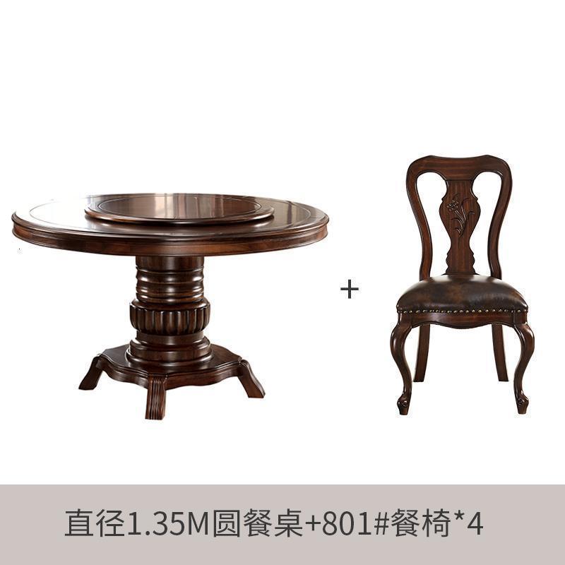 BONJEAN美式餐桌黑胡桃木餐桌实木圆形饭餐桌椅组合欧式家用餐厅家具 1.35米配4椅