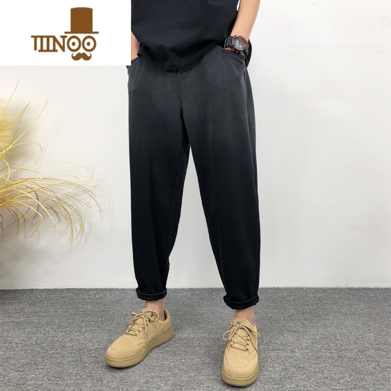 YANXU男士裤子2023新款夏季直筒宽松休闲裤痞帅阔腿九分哈伦垂感裤子男高清大图