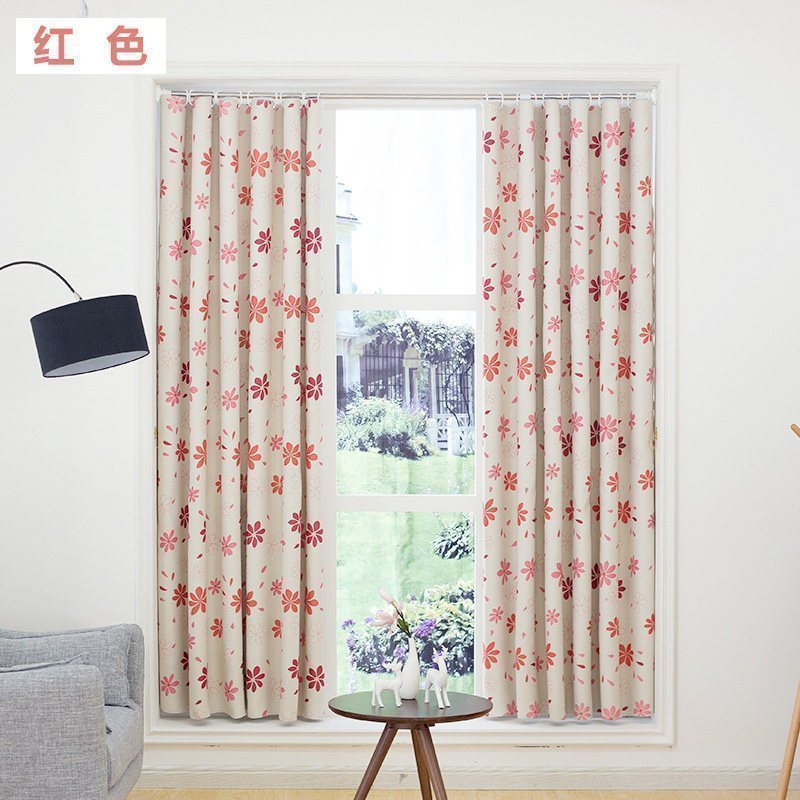 家柏饰(CORATED)简易窗帘成品遮光窗帘免打孔安装出租屋宿舍小短卧室伸缩杆窗帘混纺 七叶草红色+伸缩杆套餐 帘1.8*1.8米高（单开款）