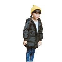 奥思登儿童中长款羽绒服童装羽绒中小童外套男童女童带帽冬装上衣2-8岁可穿 140cm 黑色