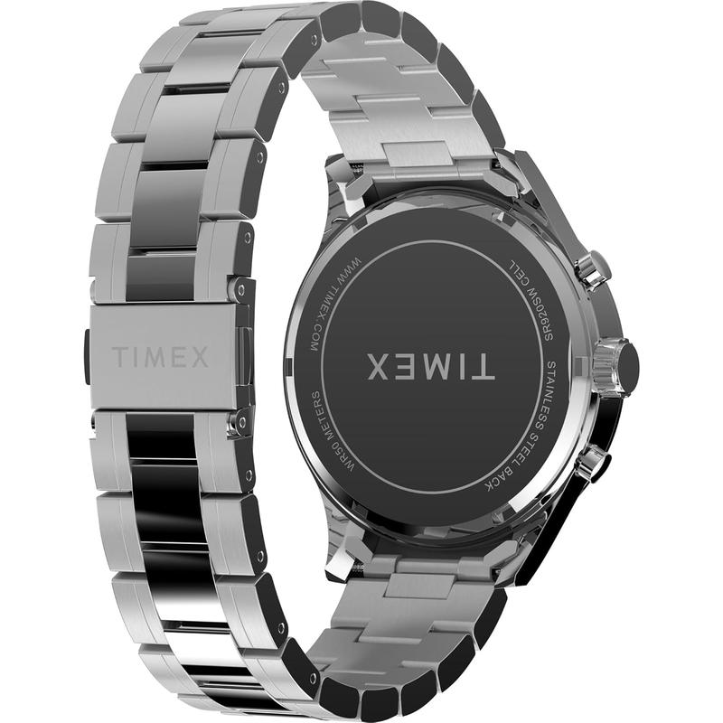 男款石英腕表银色表链黑色表盘商务休闲多功能计时防水手表高清大图