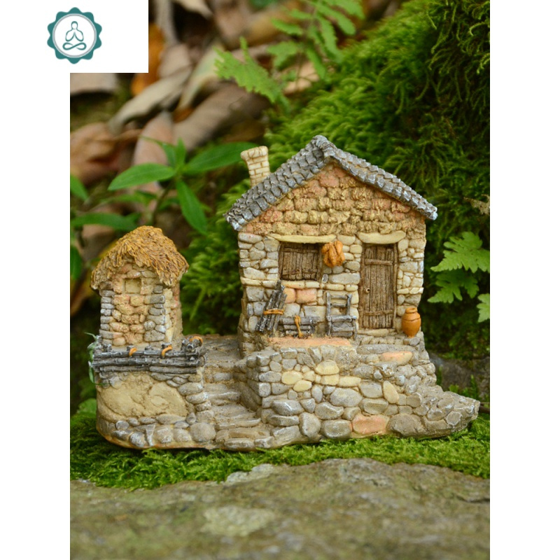 创意迷你小房子摆件微景观模型树脂盆景家居复古装饰生日新年 封后