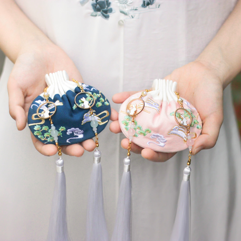 粉红色空袋无香料中秋七夕礼物情侣香囊刺绣古风汉服腰佩随身驱蚊香包