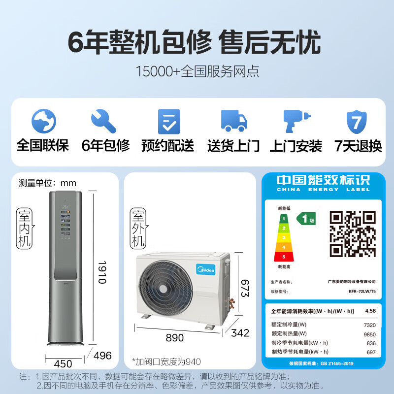 美的(Midea)空调柜机 3匹鲜净感空气机 智能空调 榭湖银一级变频立式柜机 KFR-72LW/T5 标准安装高清大图