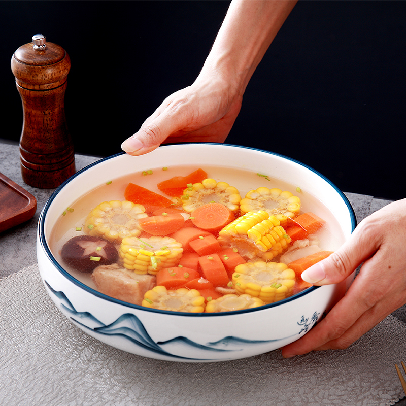 9英寸忧蓝电子碗水煮鱼碗家用大号餐厅专用超大汤碗陶瓷鱼盆酸菜鱼盆
