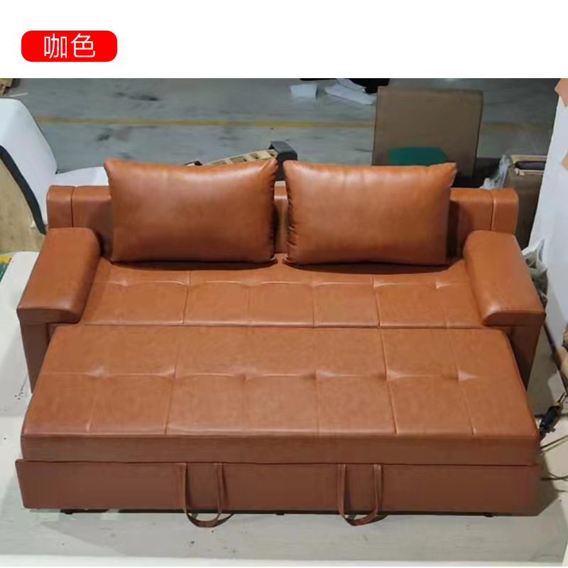 匡大 办公沙发 皮艺沙发 办公室折叠午休沙发 牛皮 三人位 KDT900 咖色