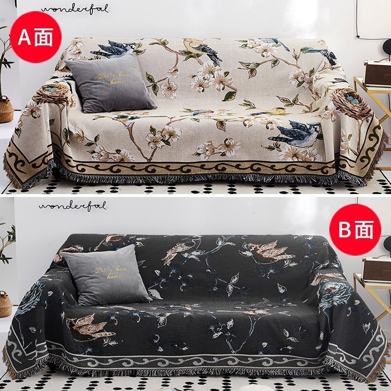 家柏饰(CORATED)北欧双面全盖沙发布沙发巾沙发毯布单沙发套罩沙发垫盖布 花鸟【双面】 90*150cm