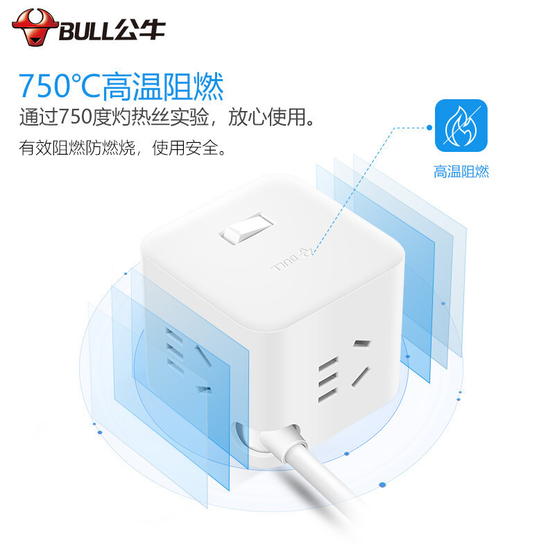 公牛(bull)GNV-UEB040全长1.5米魔方插座面板多孔USB快充插头转换器多功能接线板排插板带线