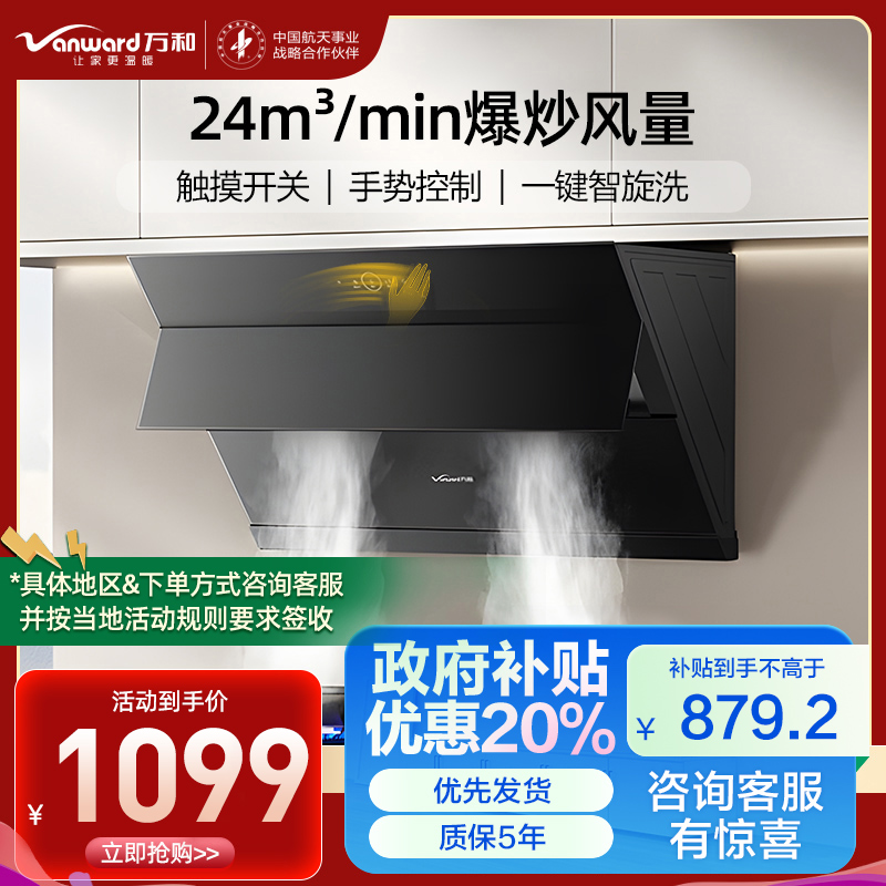 万和[小双翼DJ738 Pro·双腔大吸力]侧吸抽排油烟机24大风量爆炒自清洗一级能效手势控制智旋洗