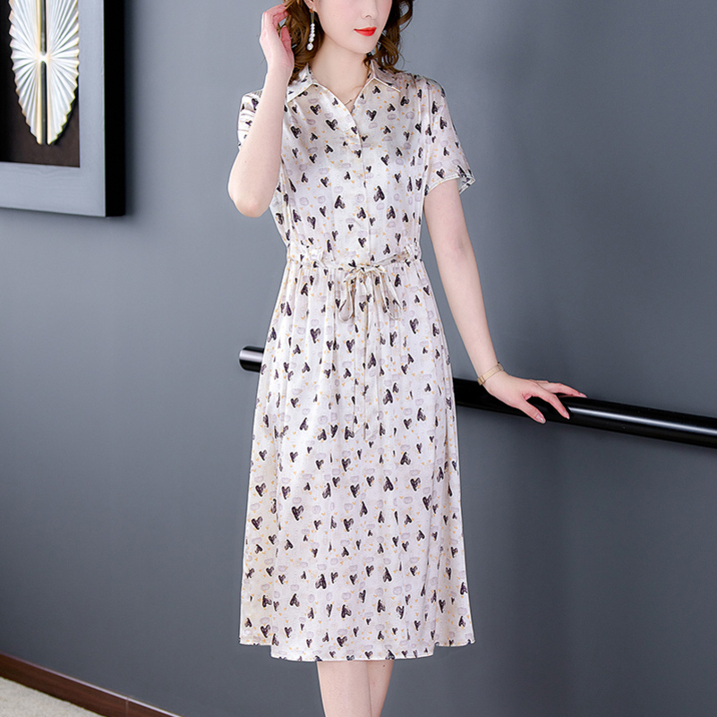 杭州真丝连衣裙女2024年夏季新款中年妈妈大码收腰显瘦桑蚕丝裙专柜大牌100真丝大码可定制批发发票高清大图