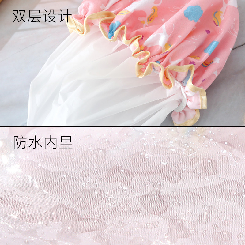 双层防水洗澡浴帽 成人女士卡通可爱油烟帽加厚浴室淋浴帽 三维工匠 粉色彩虹马+米色七彩蝶高清大图