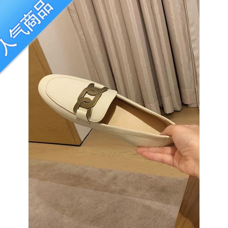 SUNTEK金属扣单鞋女鞋2023年春季复古平底乐福鞋一脚蹬小皮鞋百搭英伦风图片