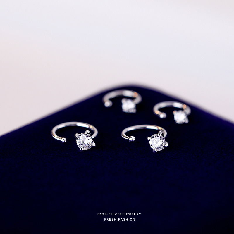 s999纯银四爪锆石闪钻耳环女简约小巧发光耳钉轻奢感气质轻奢耳饰送女朋友老婆情人节七夕生日礼物