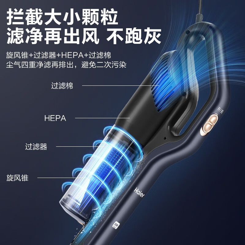 海尔吸尘器家用有线手持推杆两用 大吸力4重过滤 轻便清洁机吸尘除尘机吸尘器 HZ-Z18A高清大图