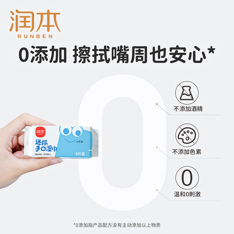 润本(RUNBEN) 迷你手口湿巾8片*8包高清大图
