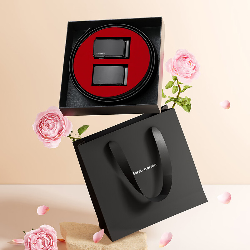 皮尔卡丹(pierre cardin)新款休闲男式双扣头皮带礼盒二件套W43014071-5A高清大图