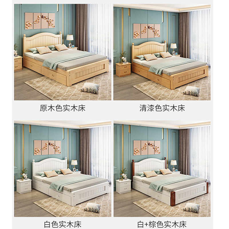 实木床双人床实木床1.5米现代简约欧式双人床主卧1.8家用经济出租房木床高清大图