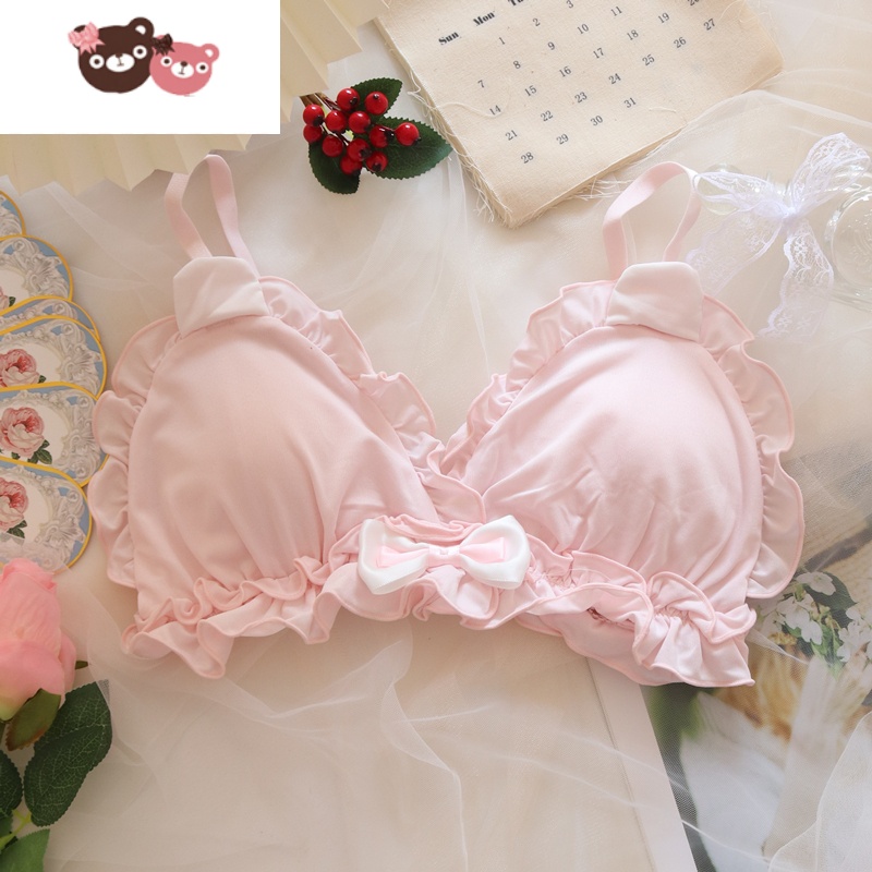 绿彩虹光约素 甜美可爱少女内衣套装日系 梦幻粉色软妹风无钢圈小胸