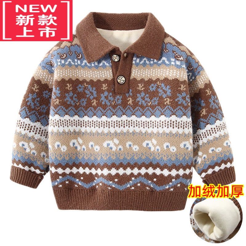 可莉允男童毛衣双层织厚款秋冬新款韩版儿童翻领毛线衣宝宝套头上衣图片