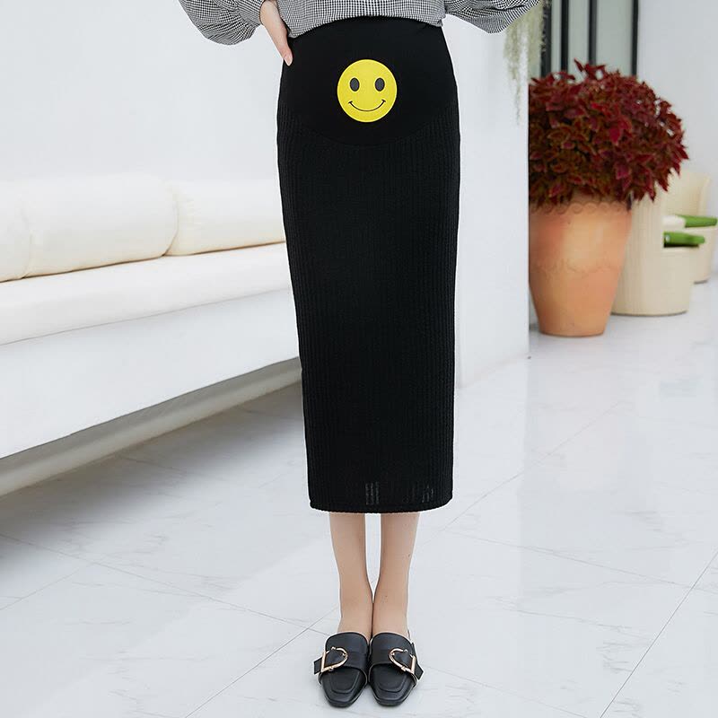 迪鲁奥(DILUAO)YXXM 孕妇装 孕妇裙春秋新款时尚潮妈外穿韩版弹力托腹裙半身裙长裙笑脸印花针织裙孕妇裙装 531图片