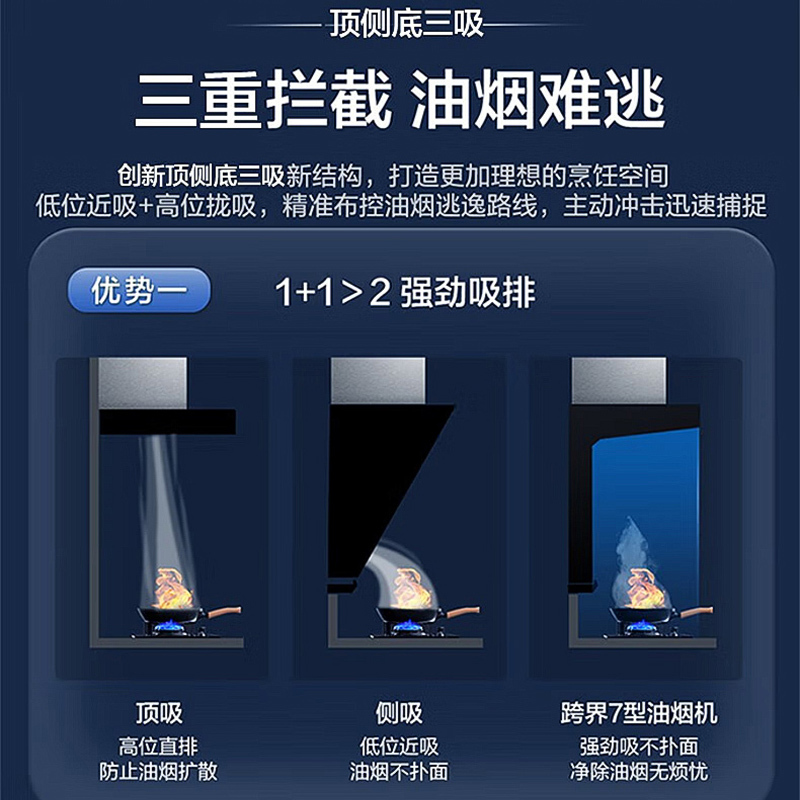 [烟灶联动]海尔(Haier)油烟机25m³飓风大风量顶侧三吸5.2KW燃气灶天然气套装EC719UD+Q2BE58
