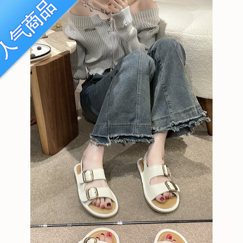 SUNTEK罗马凉鞋女2023年夏季新款复古度假一脚蹬沙滩鞋孕妇平底勃肯凉鞋高清大图