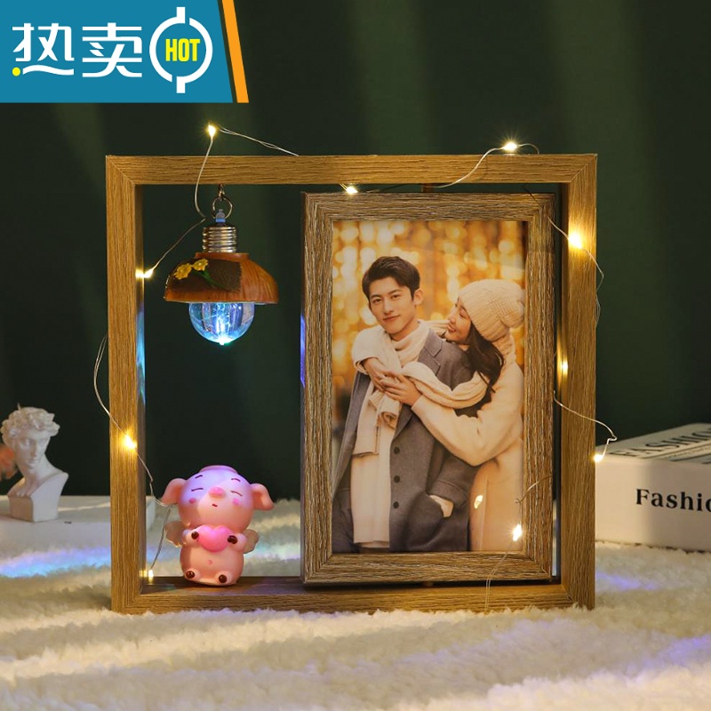 敬平6寸7寸北欧ins双面旋转相框摆台办公桌面创意个性像框架摆件logo 横竖两用白色款(可放2张照片) 8寸相框+专属高清大图