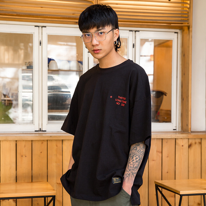 欧美嘻哈潮牌oversize宽松短袖T恤男女情侣装情侣宽松圆领夏短tee