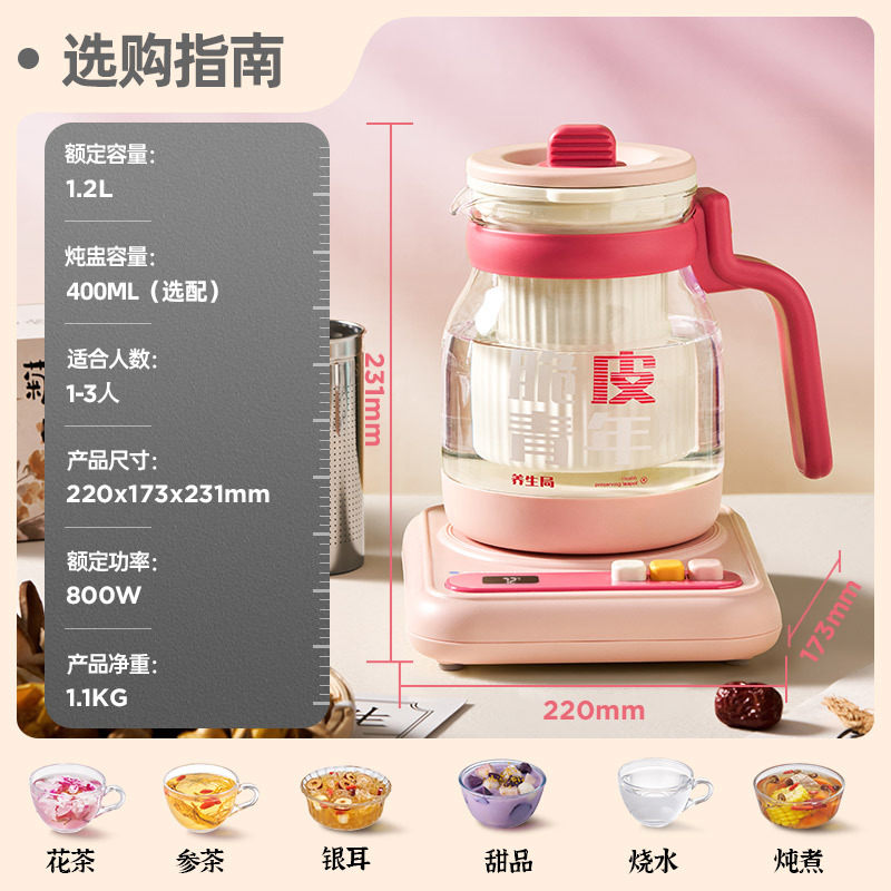 蓝宝(BLAUPUNKT)养生壶煮茶壶恒温水壶烧水壶 柔音保温一体迷你办公室 家用花茶壶炖煮壶小气泡防糊防溢HP02