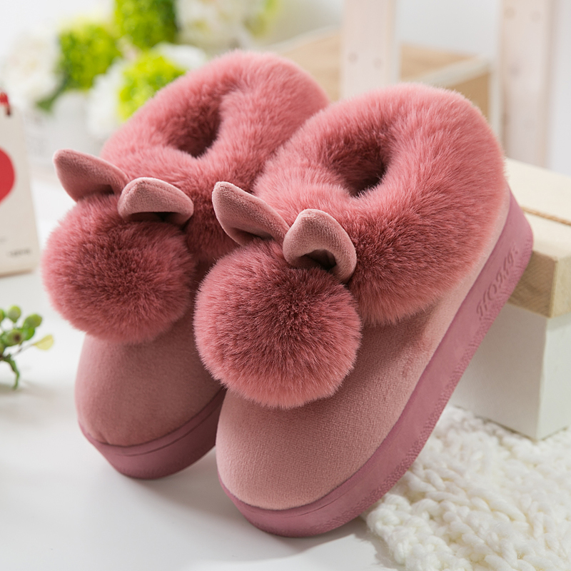 厚底棉拖鞋女冬季家用厚底室内可爱毛绒家居防滑月子鞋秋冬天孕妇鞋