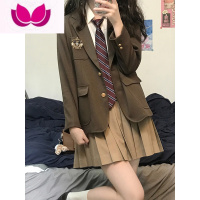 七斓韩版西装外套女学院风jk制服套装小个子西服2023新款高级感 XS 茶棕西装外套送金属徽章