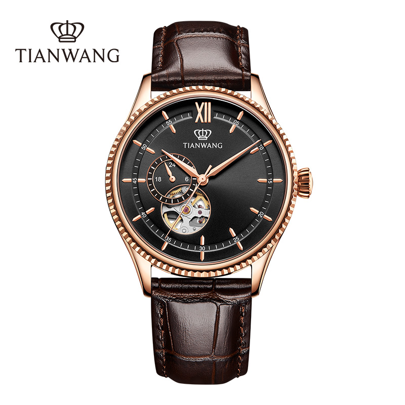 天王手表 昆仑系列男士镂空机械表商务休闲皮带男表正品防水腕表51154高清大图