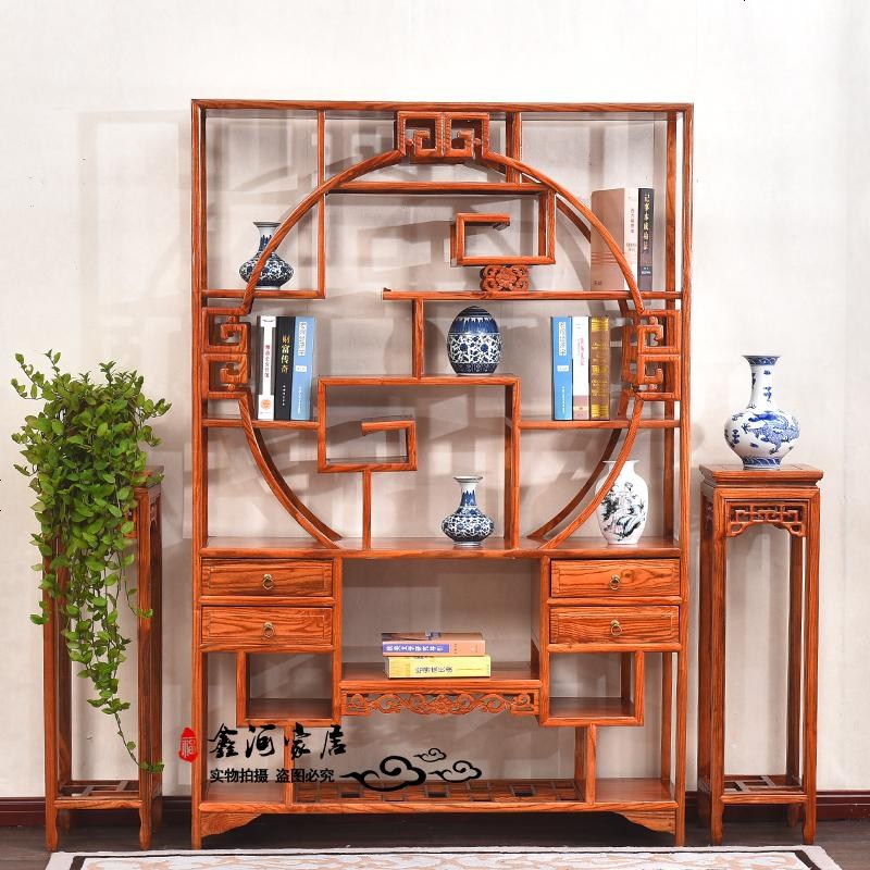 博古架实木中式南榆木古董架多宝阁仿古家具茶叶茶室展示柜置物架高清大图