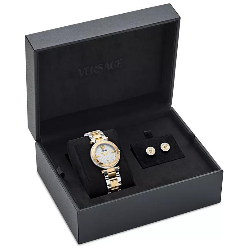 范思哲(Versace)瑞士石英女表白盘蓝宝石镜面不锈钢链带防水珠宝级奢华手表 Two_Tone