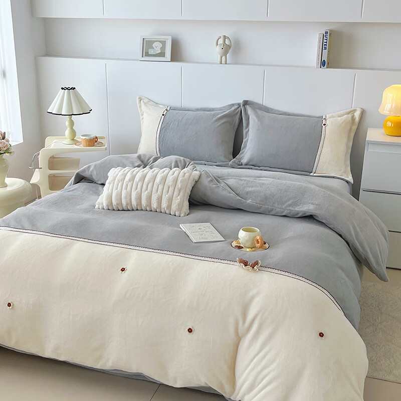 悠梦嘉居 豆蔻年华水晶绒四件套 超厚加绒冬日必备 被套+床单+枕套*2 豆蔻年华灰 YJ-15561