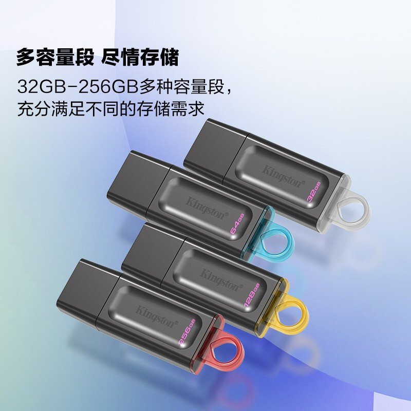 金士顿DTX黑色优盘256GB USB3.2 Gen 1 时尚设计 轻巧便携 红色挂钩(个)(货期3-6天)高清大图