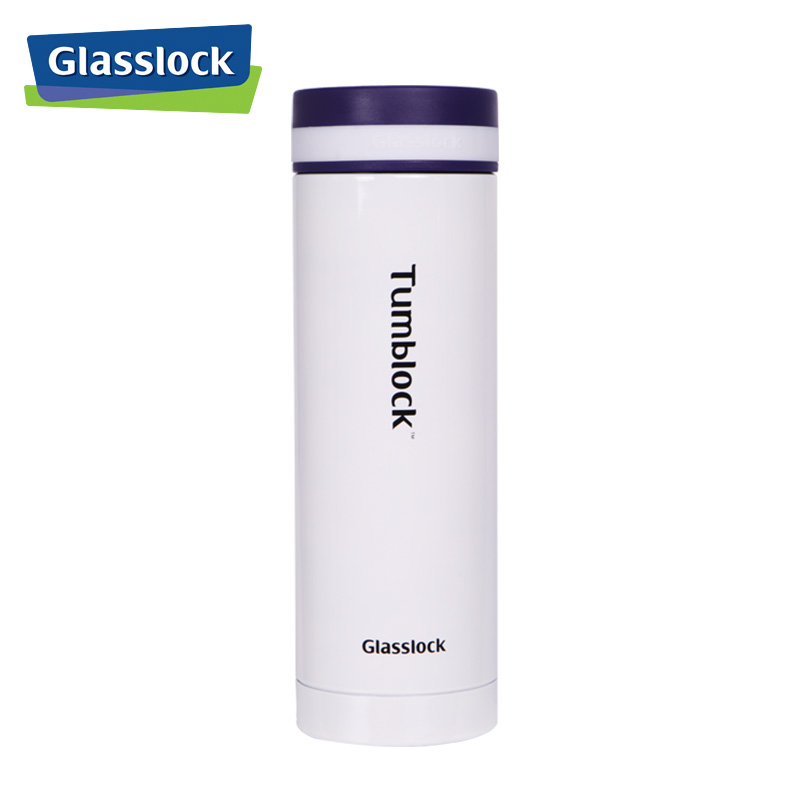 三光云彩(GLASSLOCK)保温杯男女学生保热保冷水杯高档304不锈钢韩版可爱便携迷你茶杯300ml白色蓝盖保温杯