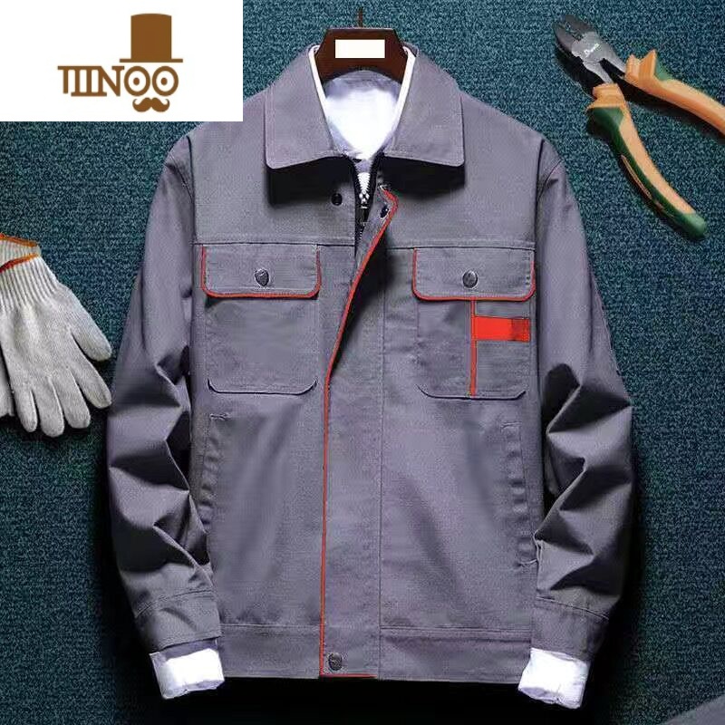 YANXU工作服套装男冬长袖耐磨耐脏汽修工地劳保工作服男袖ANU 185/96A适合170-190斤 灰色橘块单上衣
